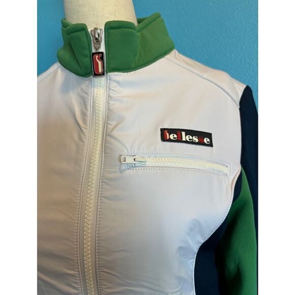 Ellesse Italia Jacket Zipper Close Blue Green "Scuba" Fabric Trim 3 Pockets XS S - Picture 2 of 8
